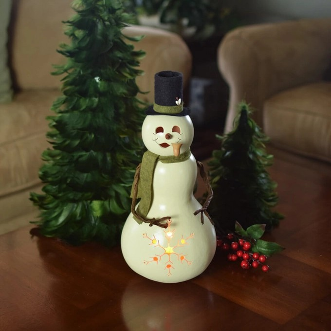 Light Up Snowman Gourd with Arms | Hand Crafted