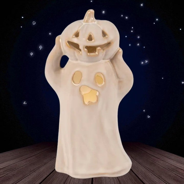 Lighted Pumpkin Ghost Figurine
