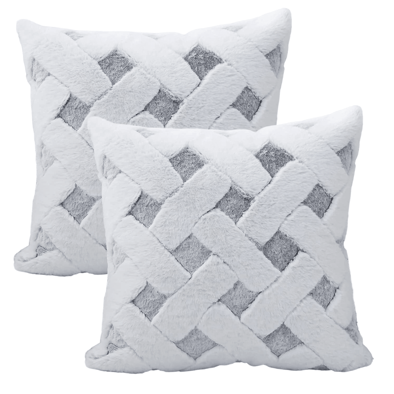 Luxury Faux Fur Plush Pillow Cover in Gray/White 18 inch (2pk)