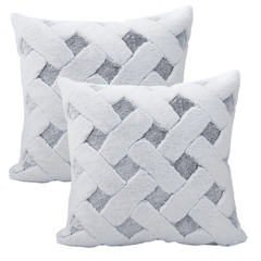 Luxury Faux Fur Plush Pillow Cover in Gray/White 18 inch (2pk)