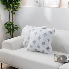 Luxury Faux Fur Plush Pillow Cover in Gray/White 18 inch (2pk)