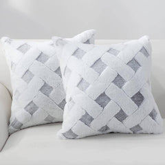 Luxury Faux Fur Plush Pillow Cover in Gray/White 18 inch (2pk)