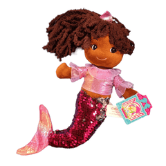 Mermaid Doll Plush Stuffed Toy 14 Inch Ethnic Dark Skin Soft Body Pink Sequins