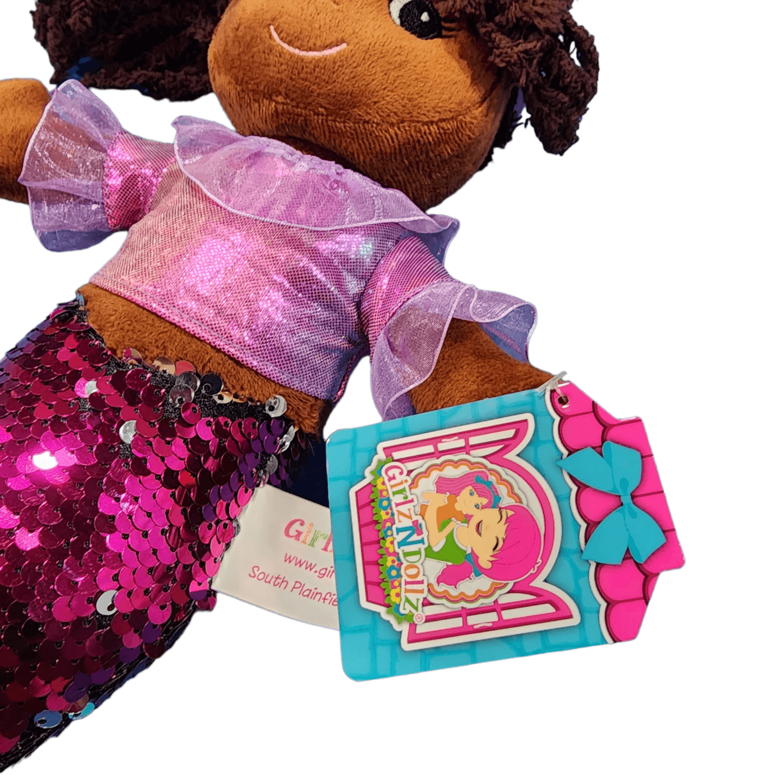 Mermaid Doll Plush Stuffed Toy 14 Inch Ethnic Dark Skin Soft Body Pink Sequins