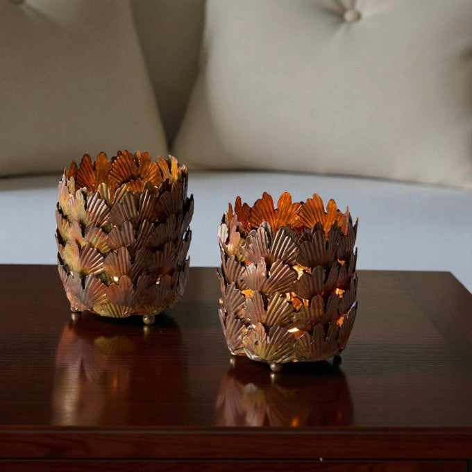 Metal Leaf Candle Holder | Ginkgo Leaves | Set of 2
