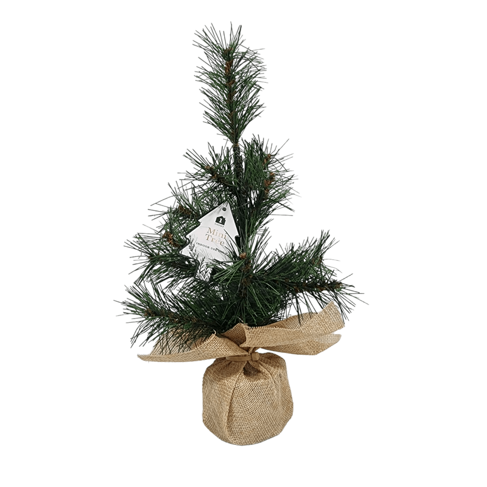 Mini Artificial Pine Tree Sapling 12 Inch Faux Burlap Wrapped Base 2 Pk