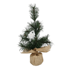 Mini Artificial Pine Tree Sapling 12 Inch Faux Burlap Wrapped Base 2 Pk