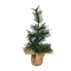 Mini Artificial Pine Tree Sapling 12 Inch Faux Burlap Wrapped Base 2 Pk
