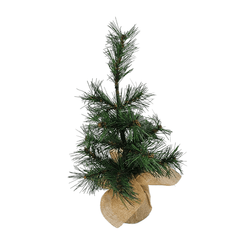 Mini Artificial Pine Tree Sapling 12 Inch Faux Burlap Wrapped Base 2 Pk