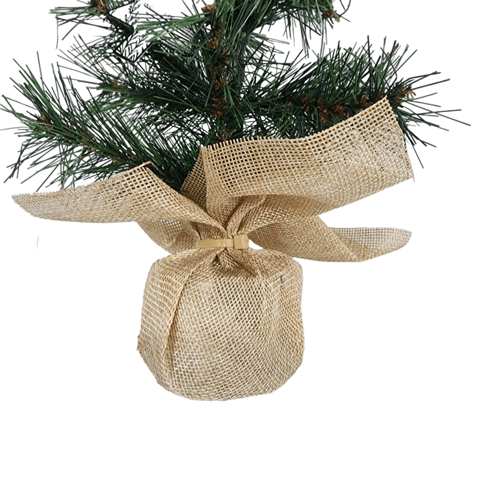 Mini Artificial Pine Tree Sapling 12 Inch Faux Burlap Wrapped Base 2 Pk