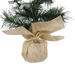 Mini Artificial Pine Tree Sapling 12 Inch Faux Burlap Wrapped Base 2 Pk