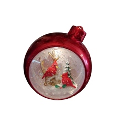 Musical Snow Globe Cardinals in Winter Woodland