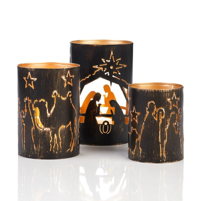 Nativity Scene Lantern Candle Holder Set