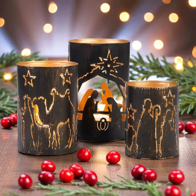 Nativity Scene Lantern Candle Holder Set