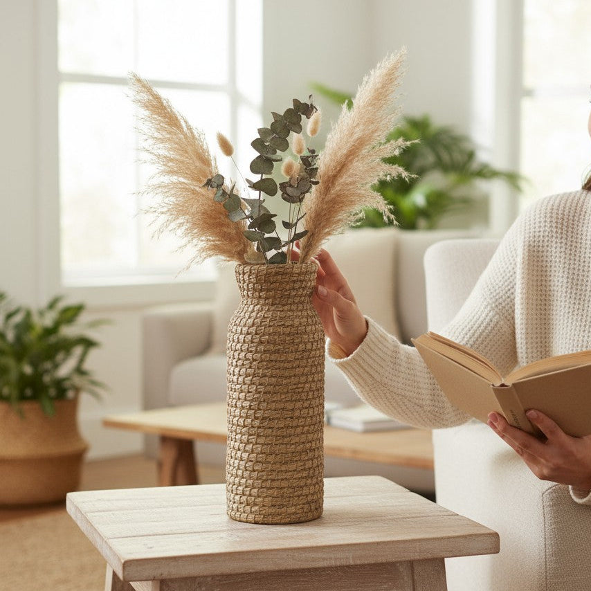 Natural Woven Grass Basket Vase