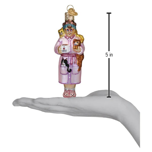 Old World Christmas Cat Lady Glass Holiday Ornament