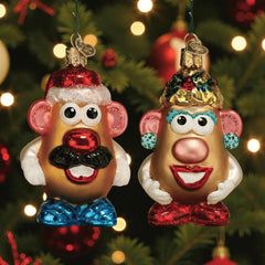 Old World Christmas Mr and Mrs Potato Head Glass Ornament Set