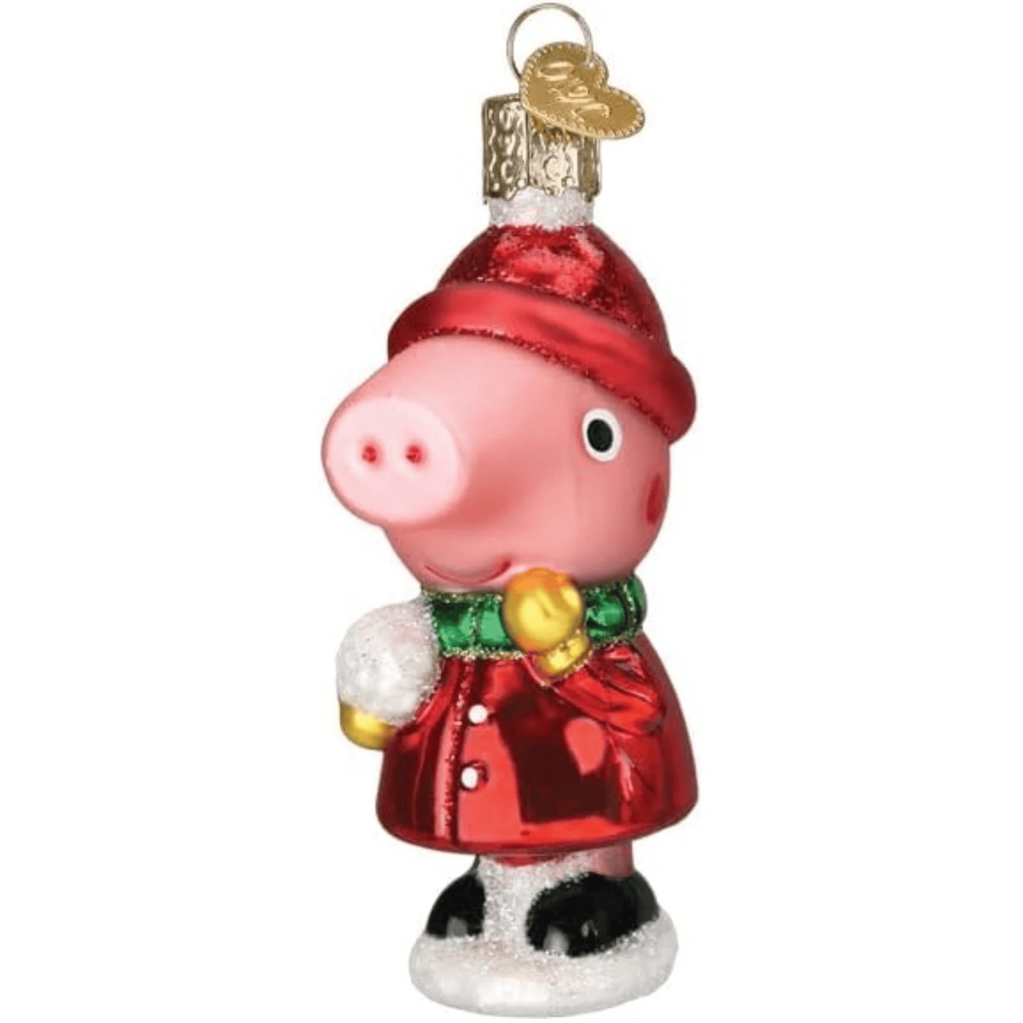 Old World Christmas Peppa Pig with Snowball Glass Holiday Ornament