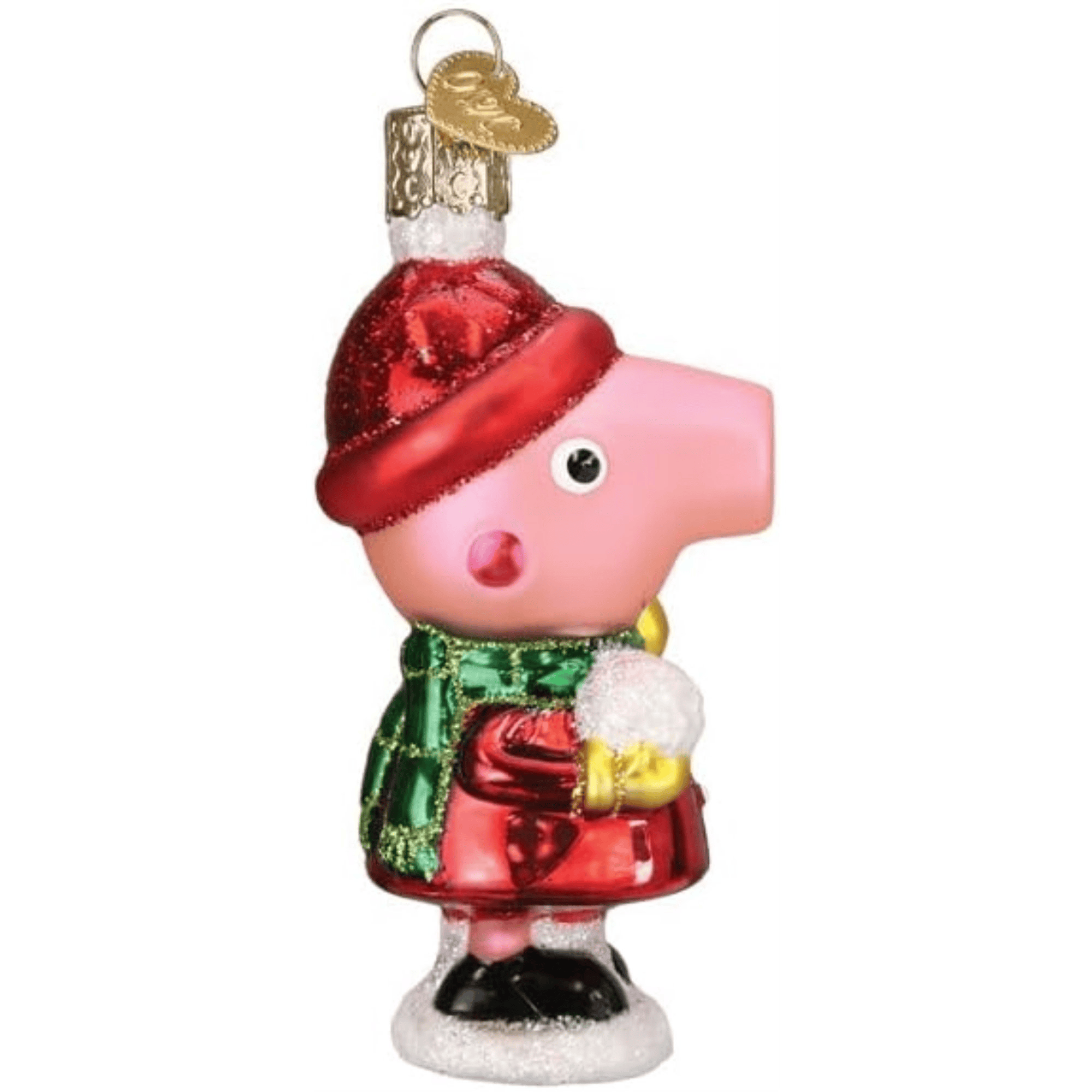 Old World Christmas Peppa Pig with Snowball Glass Holiday Ornament