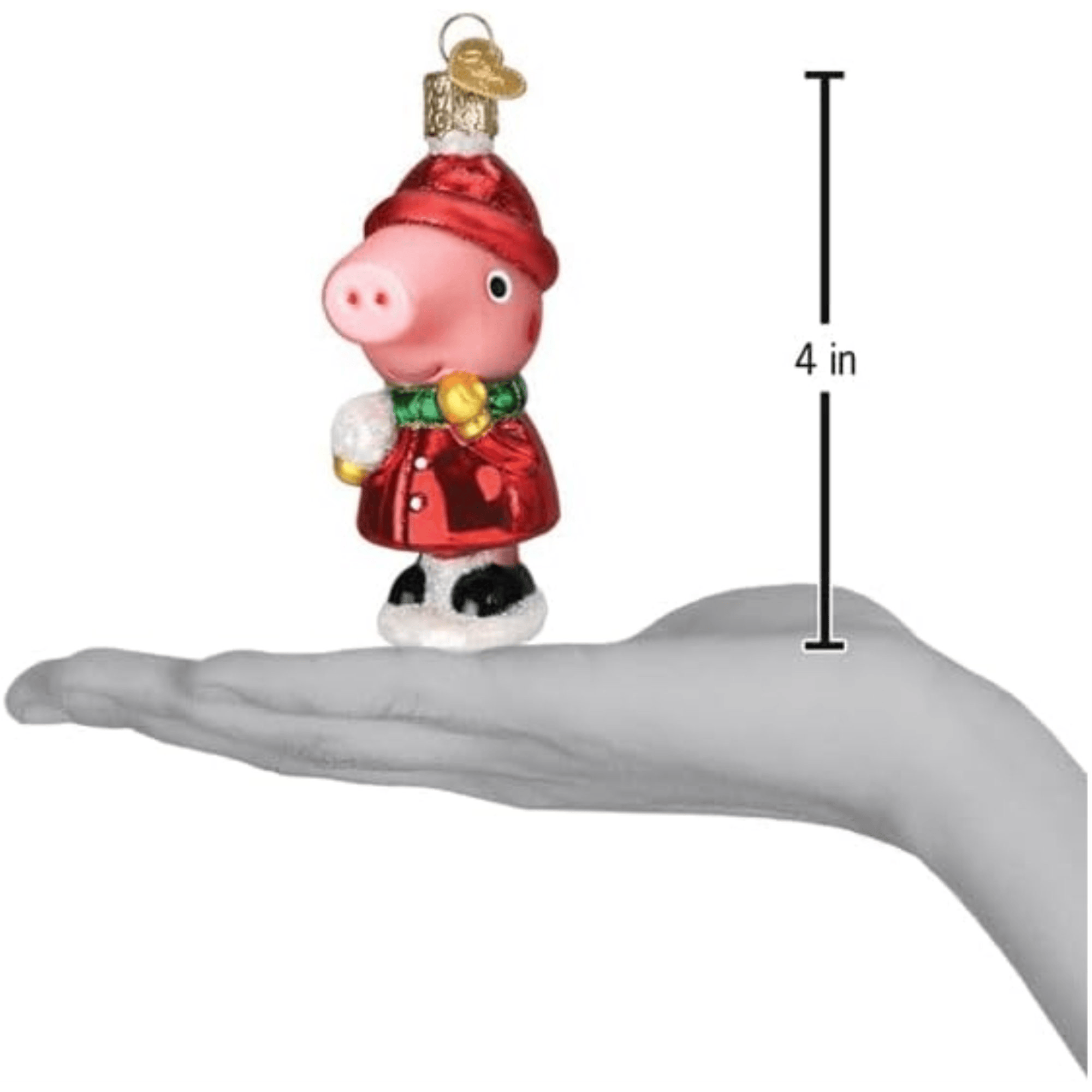 Old World Christmas Peppa Pig with Snowball Glass Holiday Ornament
