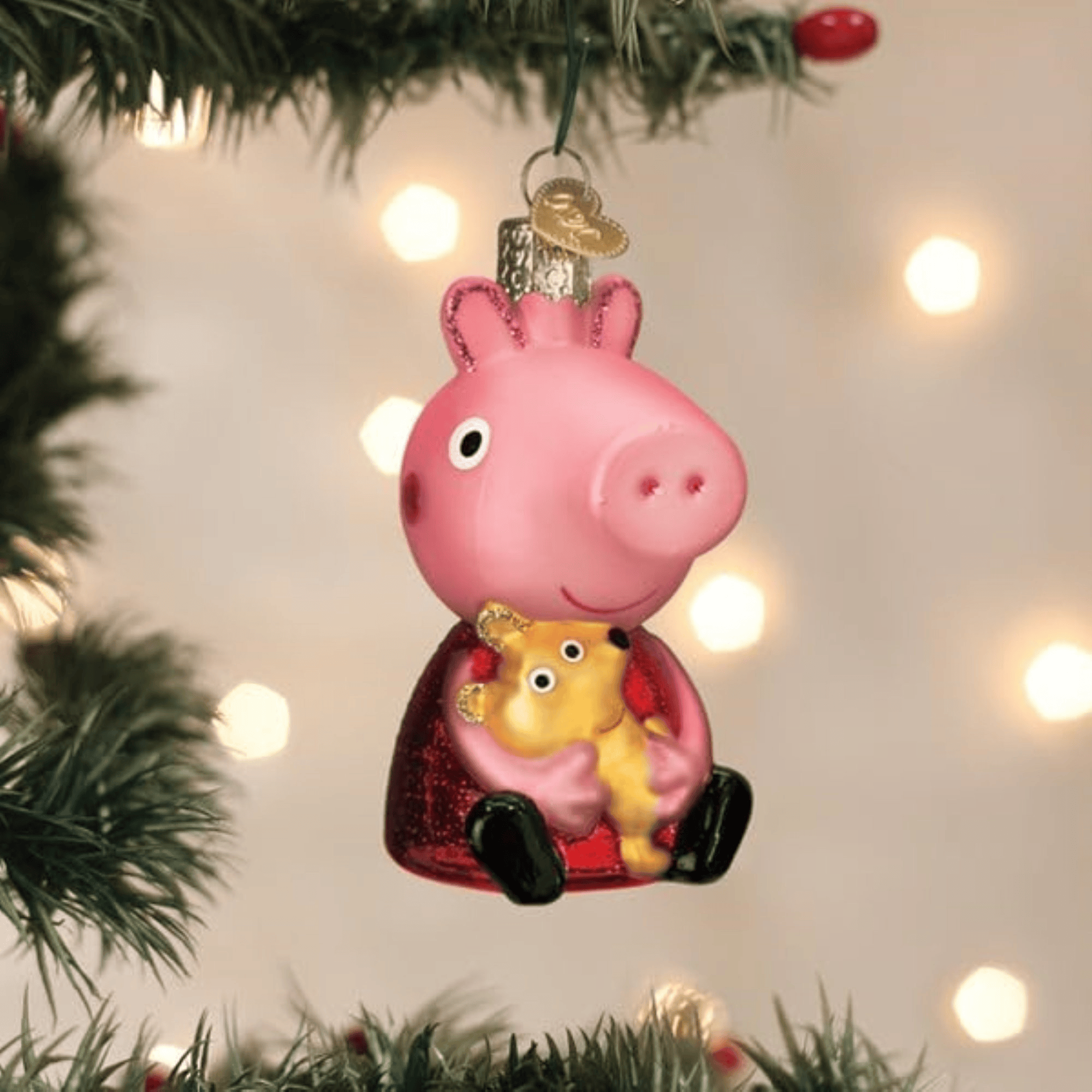 Old World Christmas Peppa Pig with Teddy Glass Holiday Ornament