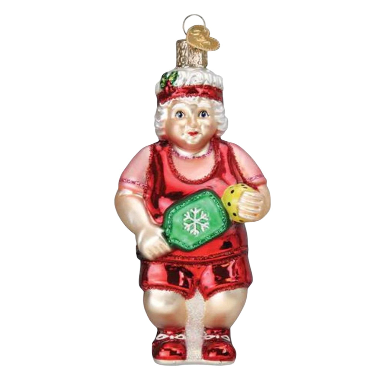 Old World Christmas Pickleball Mrs. Claus Glass Holiday Ornament