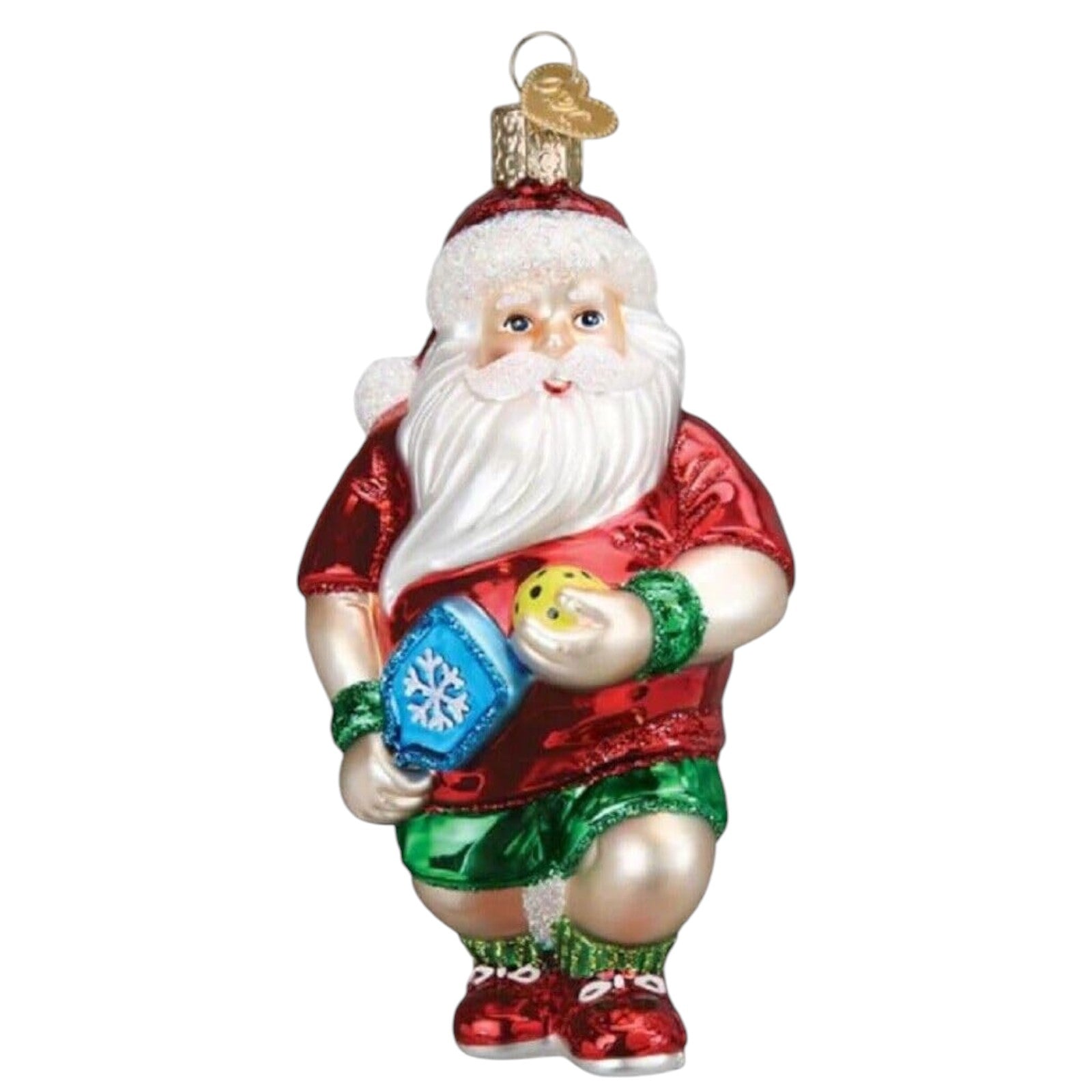 Old World Christmas Pickleball Santa Glass Holiday Ornament