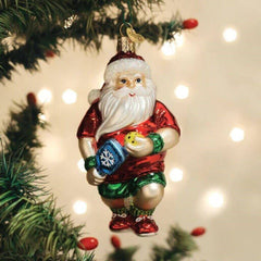 Old World Christmas Santa and Mrs Claus Pickleball Glass Ornament Set