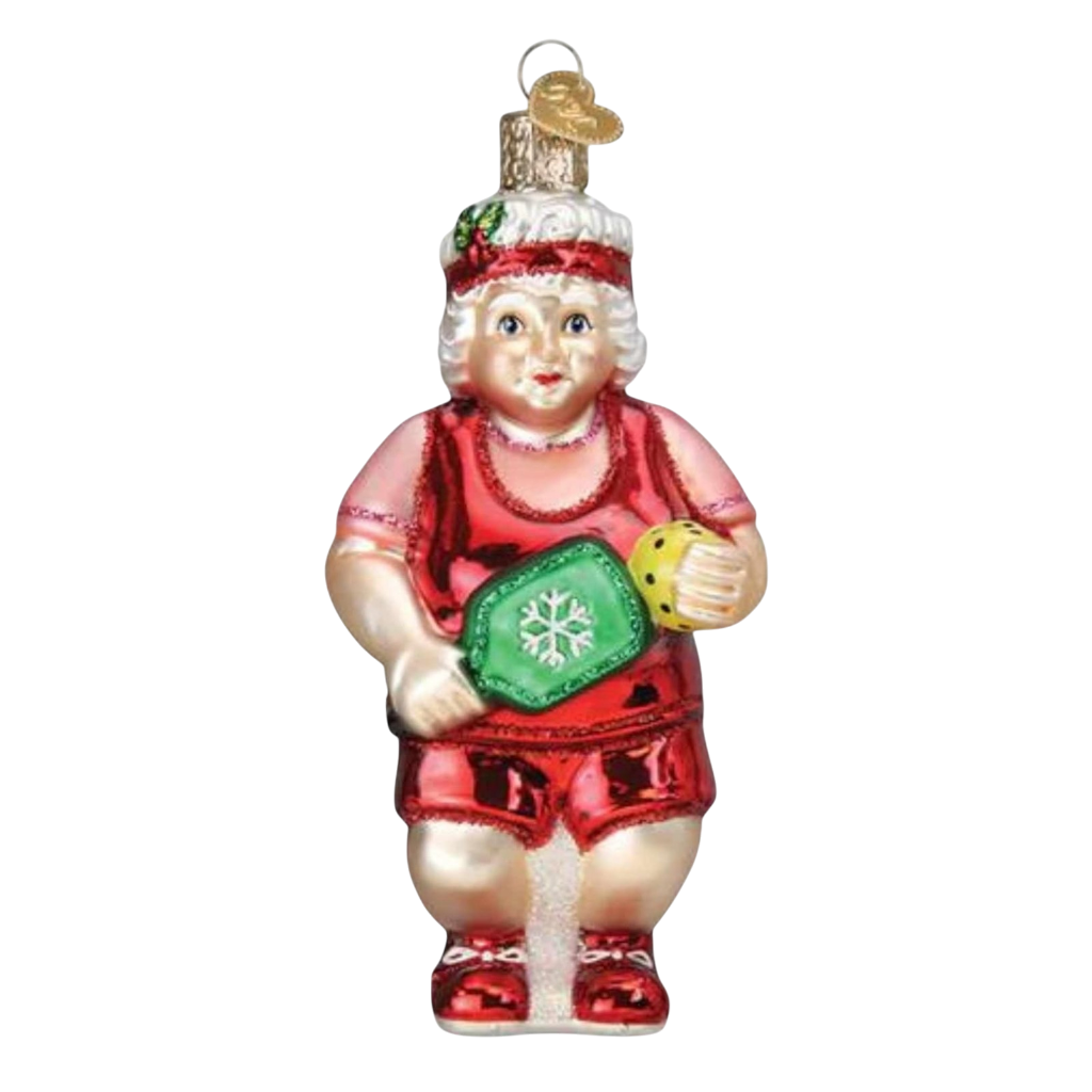 Old World Christmas Santa and Mrs Claus Pickleball Glass Ornament Set