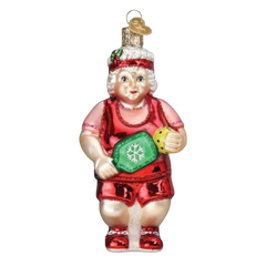 Old World Christmas Santa and Mrs Claus Pickleball Glass Ornament Set