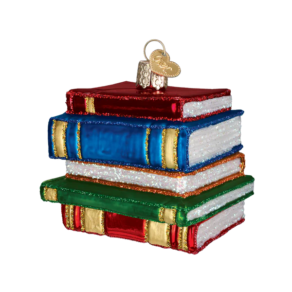 Old World Christmas Stack of Books Glass Ornament (with OWC Box)