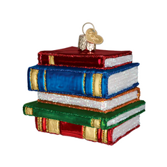 Old World Christmas Stack of Books Glass Ornament (with OWC Box)