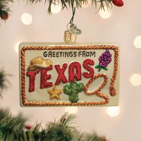 Old World Christmas Texas Postcard Glass Ornament