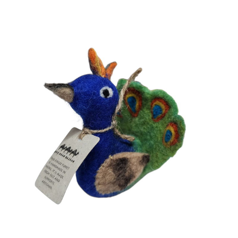 Peacock Finger Puppet | Handcrafted Felt Figure