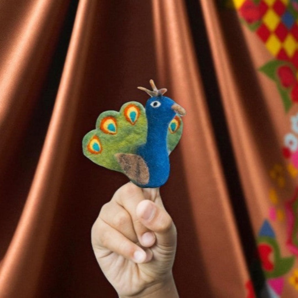 Peacock Finger Puppet | Handcrafted Felt Figure