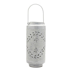 Pierced Metal Candle Lantern 15.5"H Gray
