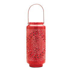Pierced Metal Candle Lantern 15.5"H Red