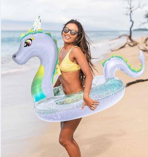 Pool Candy Dragon Pool Float Large Pool Tube Holographic Glitter 40" Ages 6+