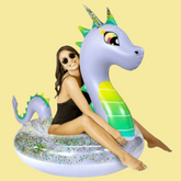 Pool Candy Dragon Pool Float Large Pool Tube Holographic Glitter 40" Ages 6+