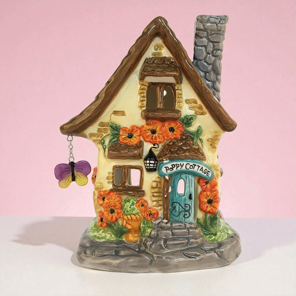 Poppy Cottage Butterfly Floral Candle House