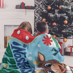 Rudolph Plush Throw Christmas Blanket Reindeer in Here Blizz the Season 60x46