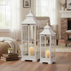 Rustic Wood Floor Lanterns (Set of 2)