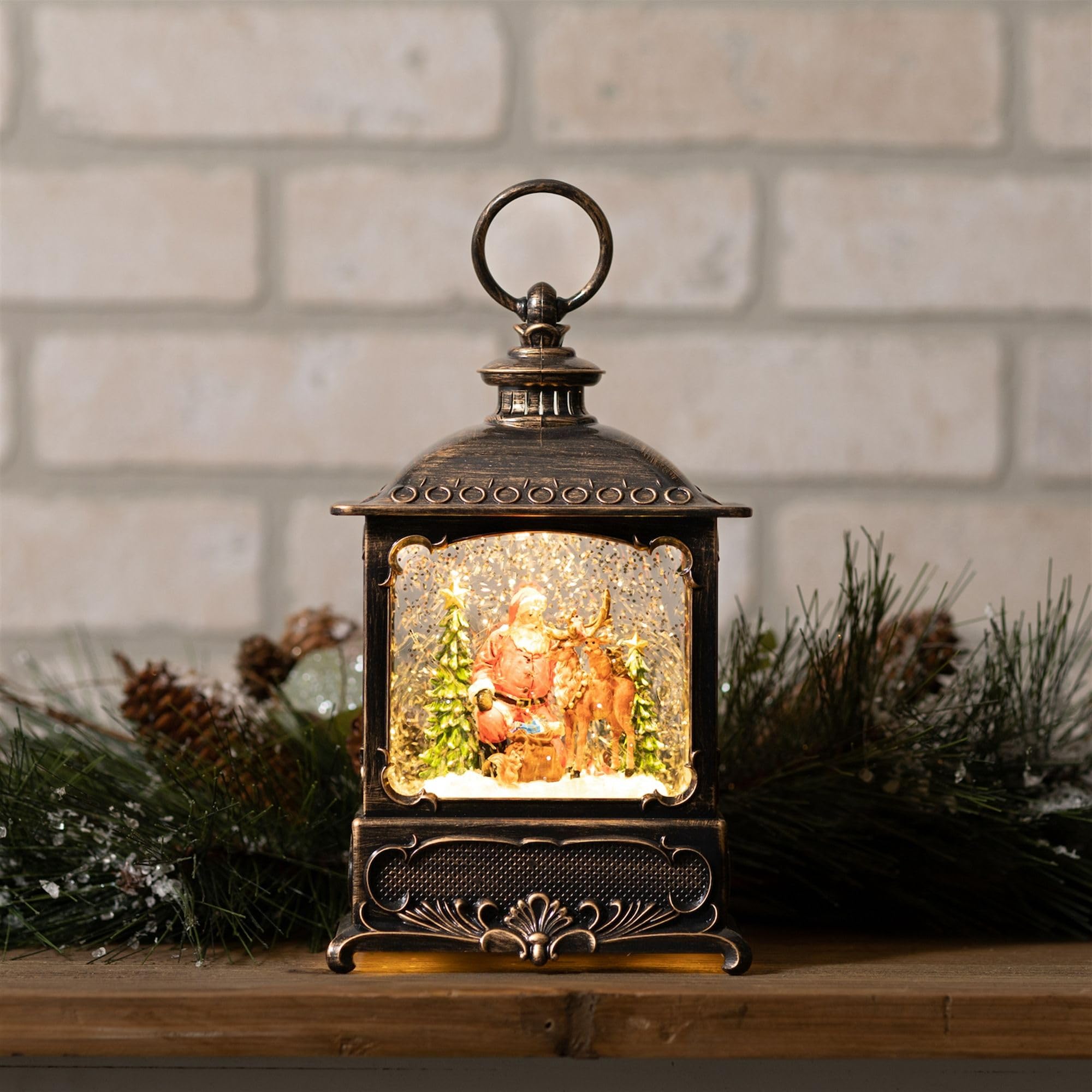 Santa and Woodland Animals LED Snow Globe Lantern