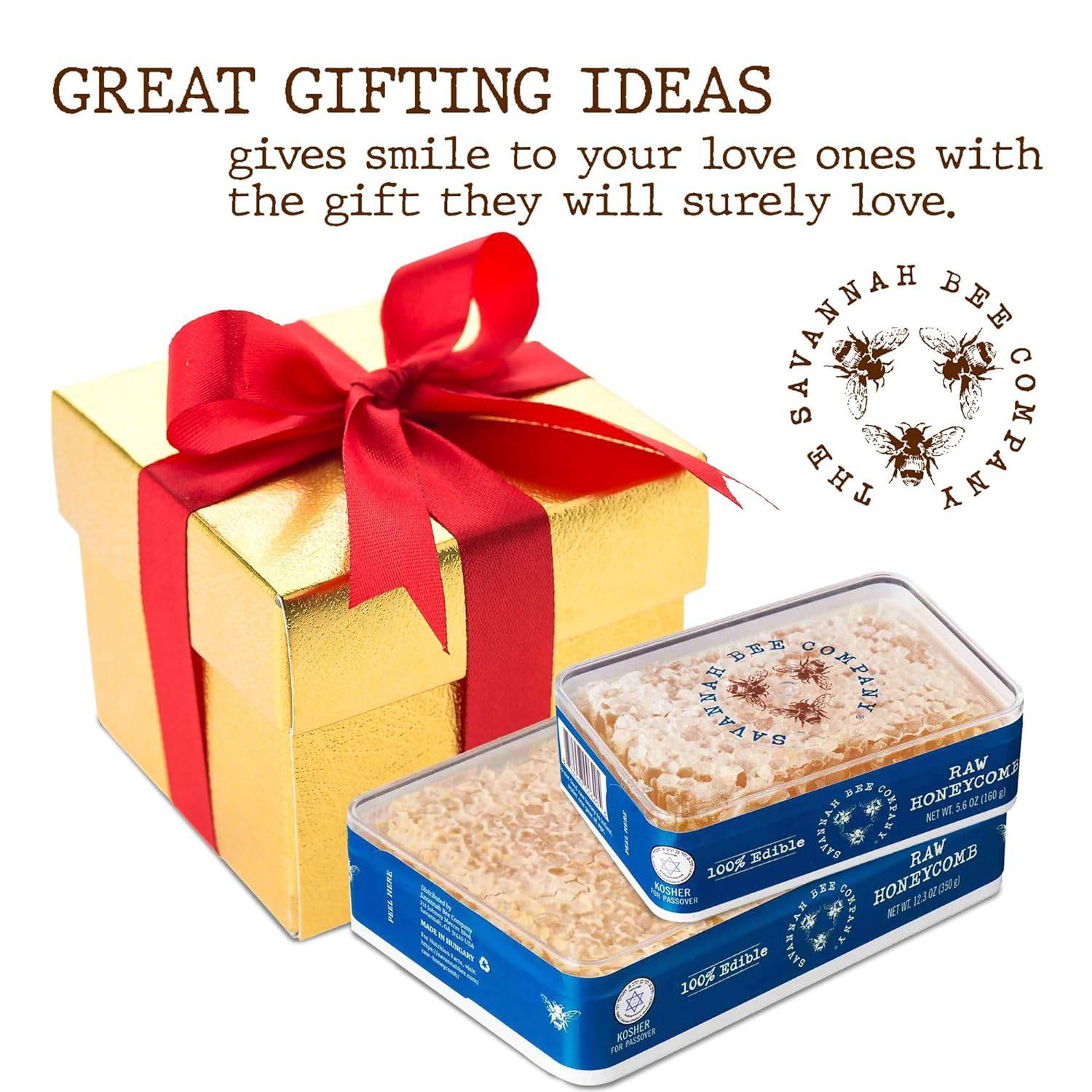 Savannah Bee Company Pure Raw Acacia Honeycomb - All Natural, Edible and Unfiltered - 12.3 oz