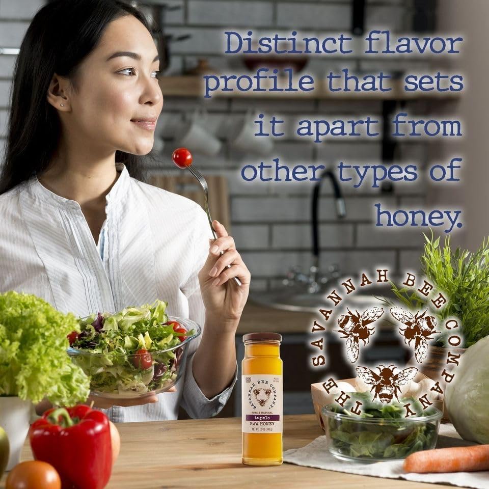 Savannah Bee Company Tupelo Raw Honey | Pure, Natural | 12 oz Jar