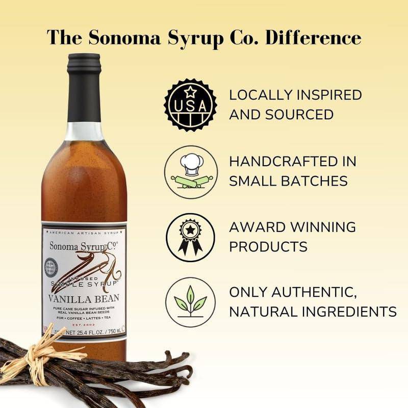 Sonoma Syrup Co Vanilla Bean Infused Syrup, 25.4 Fl Oz for Coffee, Cocktails, and Cooking