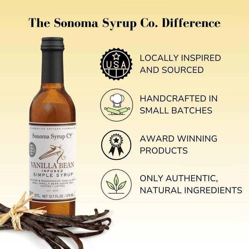 Sonoma Syrup Co Vanilla Bean Simple Syrup, 12.7 fl oz for Coffee, Cocktails, and Cooking