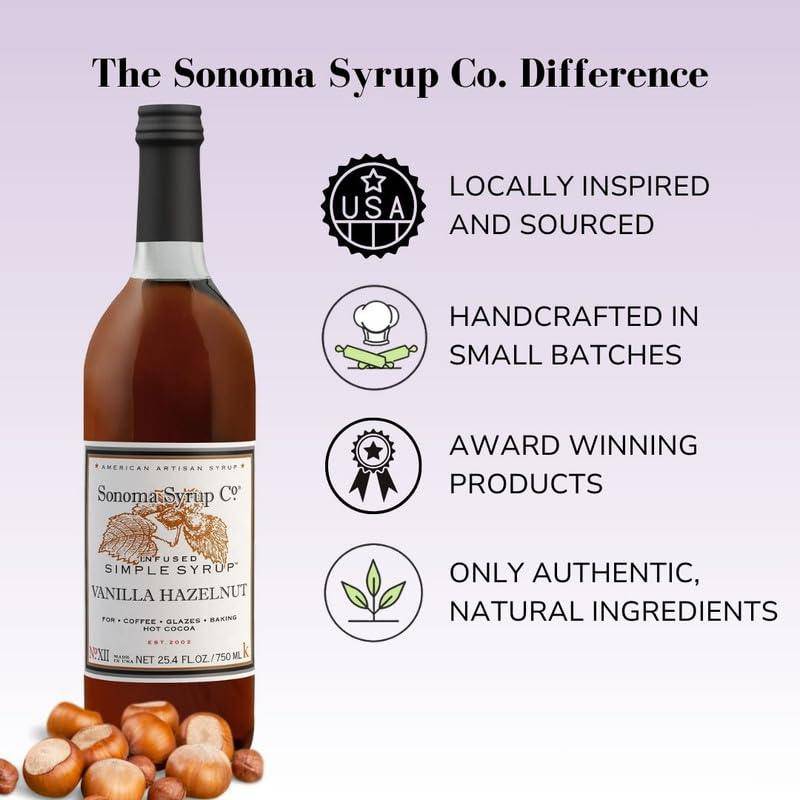 Sonoma Syrup Co Vanilla Hazelnut Syrup, 25.4 Fl Oz for Coffee, Cocktails, and Cooking