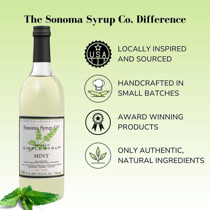 Sonoma Syrup Co. Mint Infused Simple Syrup 25.4 Fl Oz for Coffee, Cocktails, and Cooking