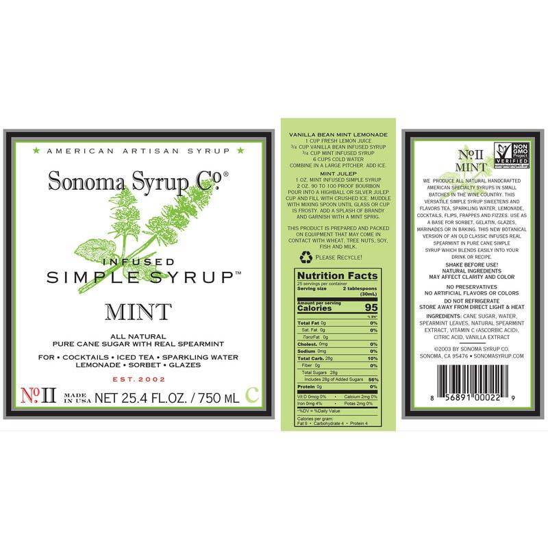 Sonoma Syrup Co. Mint Infused Simple Syrup 25.4 Fl Oz for Coffee, Cocktails, and Cooking